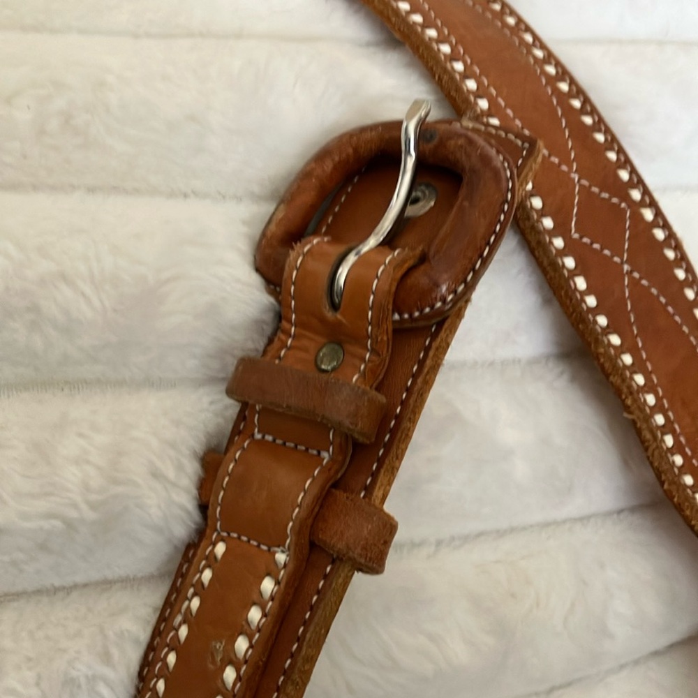 Brown Leather Belt with White Stitchingwomens leather belt